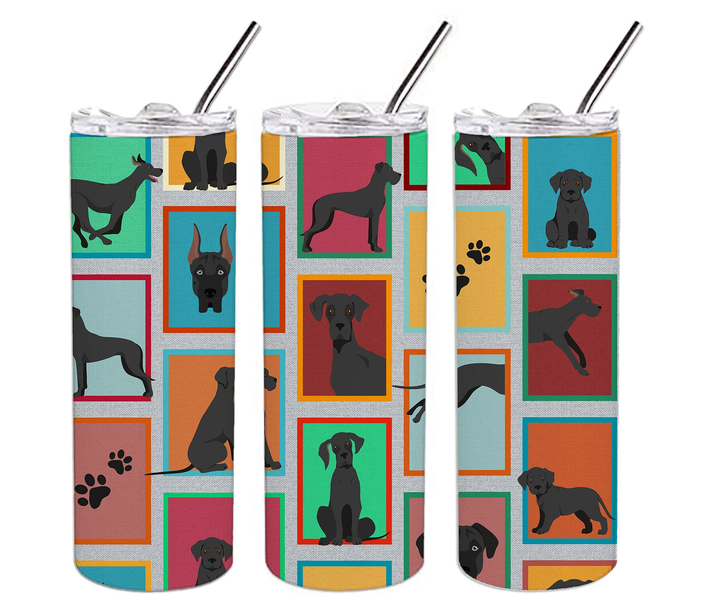 Lots of Black Great Dane Stainless Steel Skinny Tumbler Vacuum Double Walled Reusable Insulated Tumbler Travel Cup for Coffee Cocktails Gift with Lid, 20 oz - Renee Lane Company