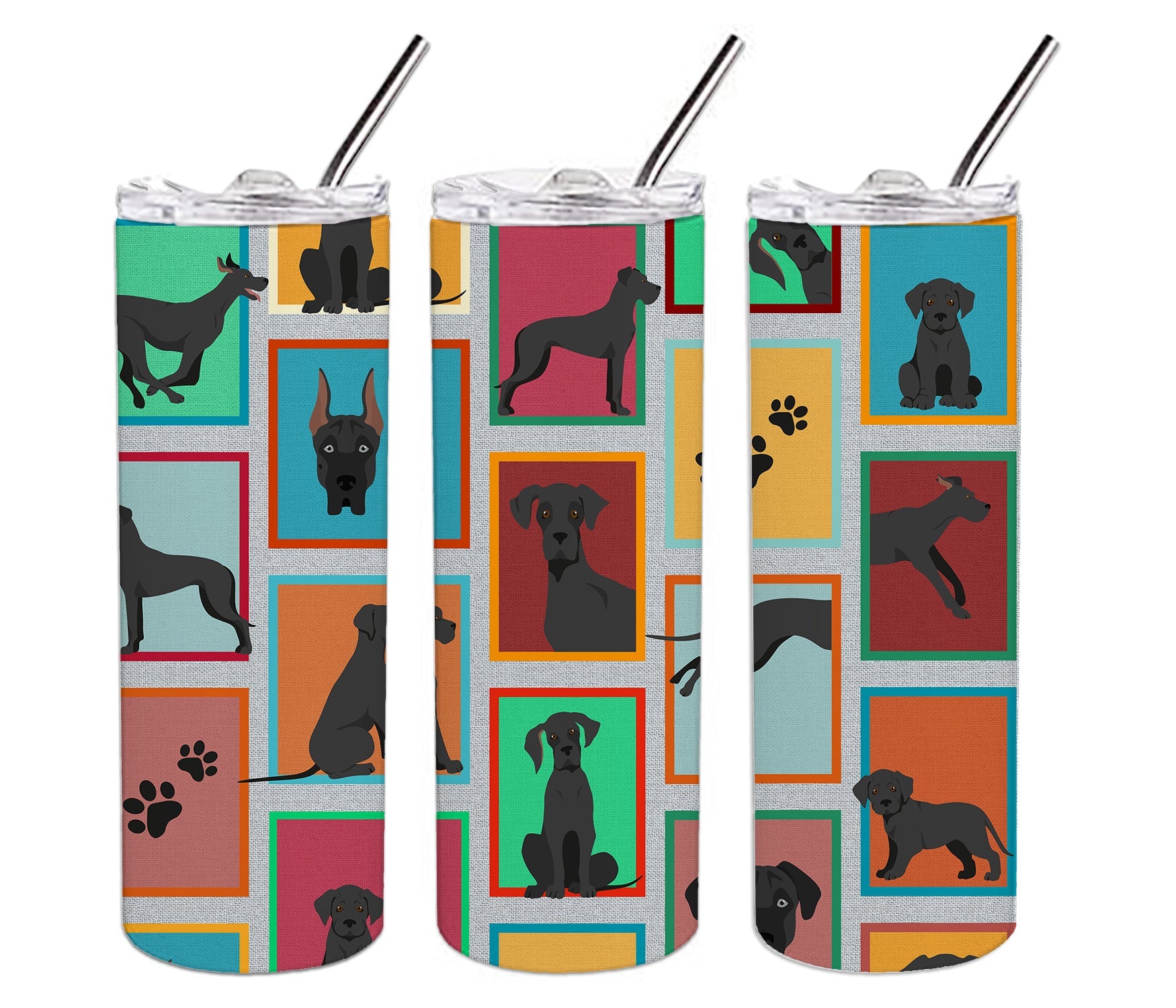 Lots of Black Great Dane Stainless Steel Skinny Tumbler Vacuum Double Walled Reusable Insulated Tumbler Travel Cup for Coffee Cocktails Gift with Lid, 20 oz - Renee Lane Company