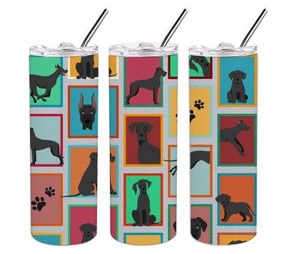 Lots of Black Great Dane Stainless Steel Skinny Tumbler Vacuum Double Walled Reusable Insulated Tumbler Travel Cup for Coffee Cocktails Gift with Lid, 20 oz - Renee Lane Company