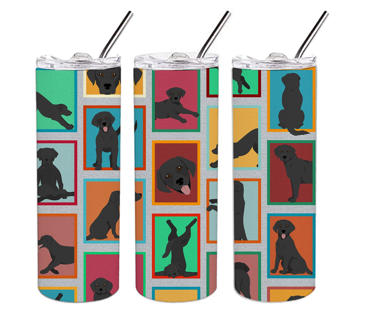 Lots of Black Labrador Retriever Stainless Steel Skinny Tumbler Vacuum Double Walled Reusable Insulated Tumbler Travel Cup for Coffee Cocktails Gift with Lid, 20 oz - Renee Lane Company