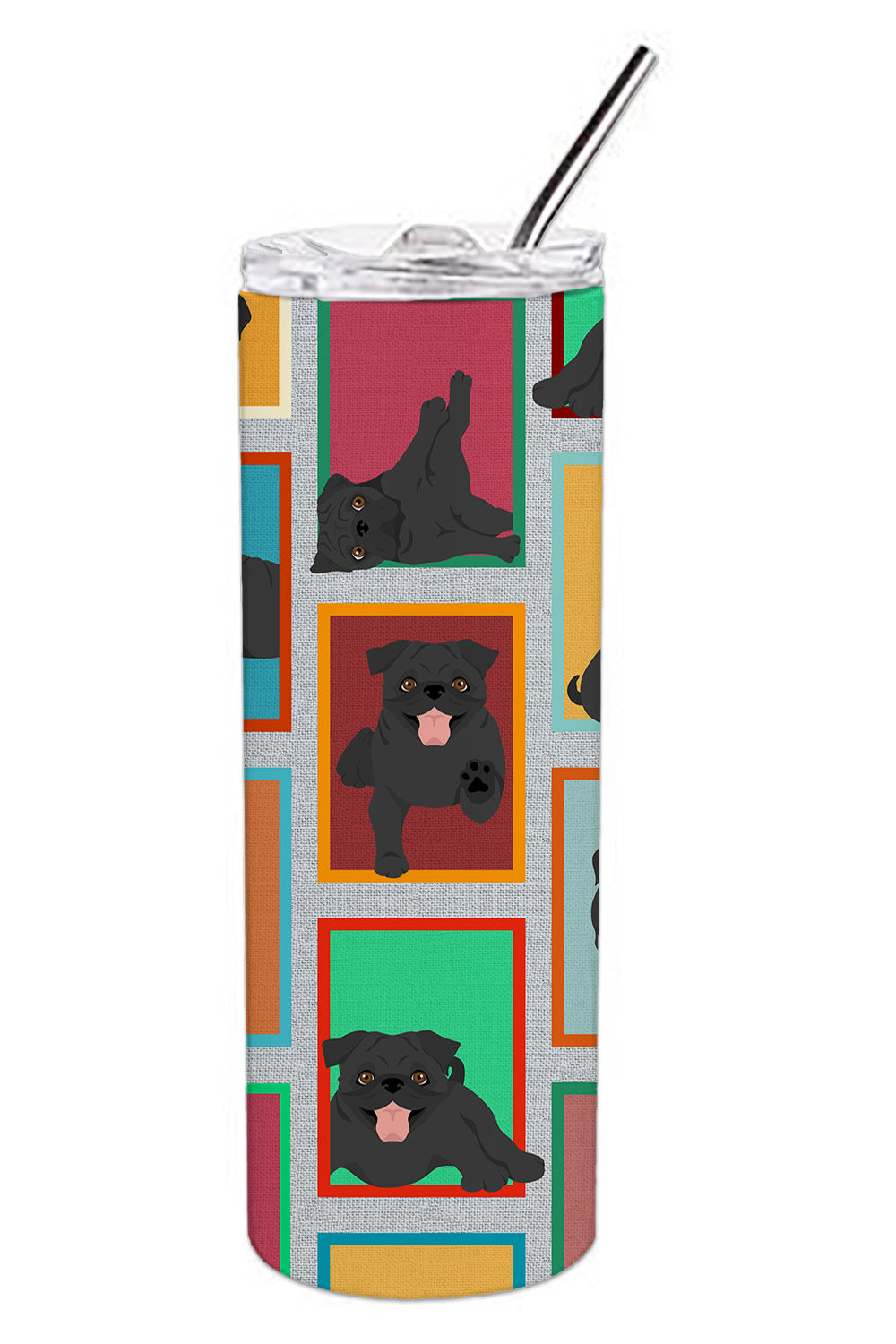 Lots of Black Pug Stainless Steel Skinny Tumbler Vacuum Double Walled Reusable Insulated Tumbler Travel Cup for Coffee Cocktails Gift with Lid, 20 oz - Renee Lane Company