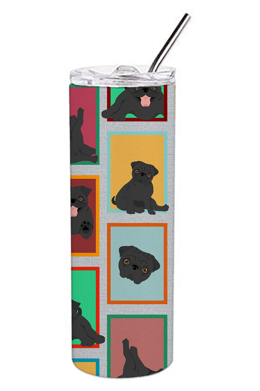 Lots of Black Pug Stainless Steel Skinny Tumbler Vacuum Double Walled Reusable Insulated Tumbler Travel Cup for Coffee Cocktails Gift with Lid, 20 oz - Renee Lane Company