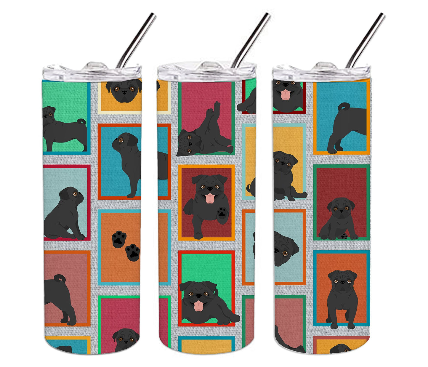 Lots of Black Pug Stainless Steel Skinny Tumbler Vacuum Double Walled Reusable Insulated Tumbler Travel Cup for Coffee Cocktails Gift with Lid, 20 oz - Renee Lane Company