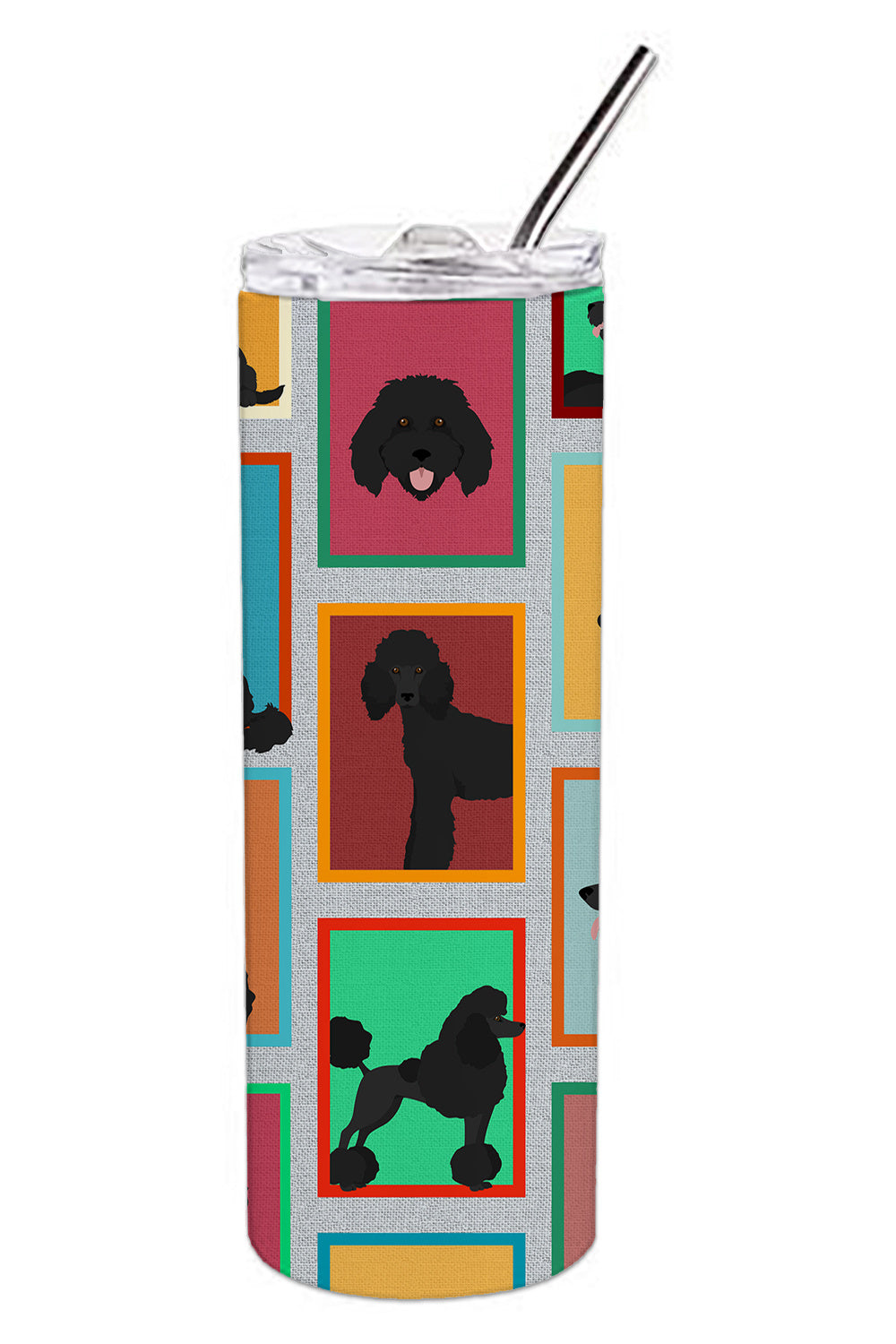 Lots of Black Standard Poodle Stainless Steel Skinny Tumbler Vacuum Double Walled Reusable Insulated Tumbler Travel Cup for Coffee Cocktails Gift with Lid, 20 oz - Renee Lane Company