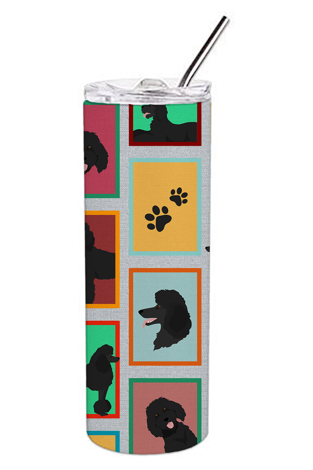 Lots of Black Standard Poodle Stainless Steel Skinny Tumbler Vacuum Double Walled Reusable Insulated Tumbler Travel Cup for Coffee Cocktails Gift with Lid, 20 oz - Renee Lane Company