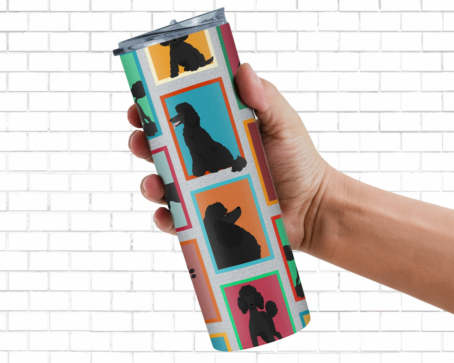 Lots of Black Standard Poodle Stainless Steel Skinny Tumbler Vacuum Double Walled Reusable Insulated Tumbler Travel Cup for Coffee Cocktails Gift with Lid, 20 oz - Renee Lane Company