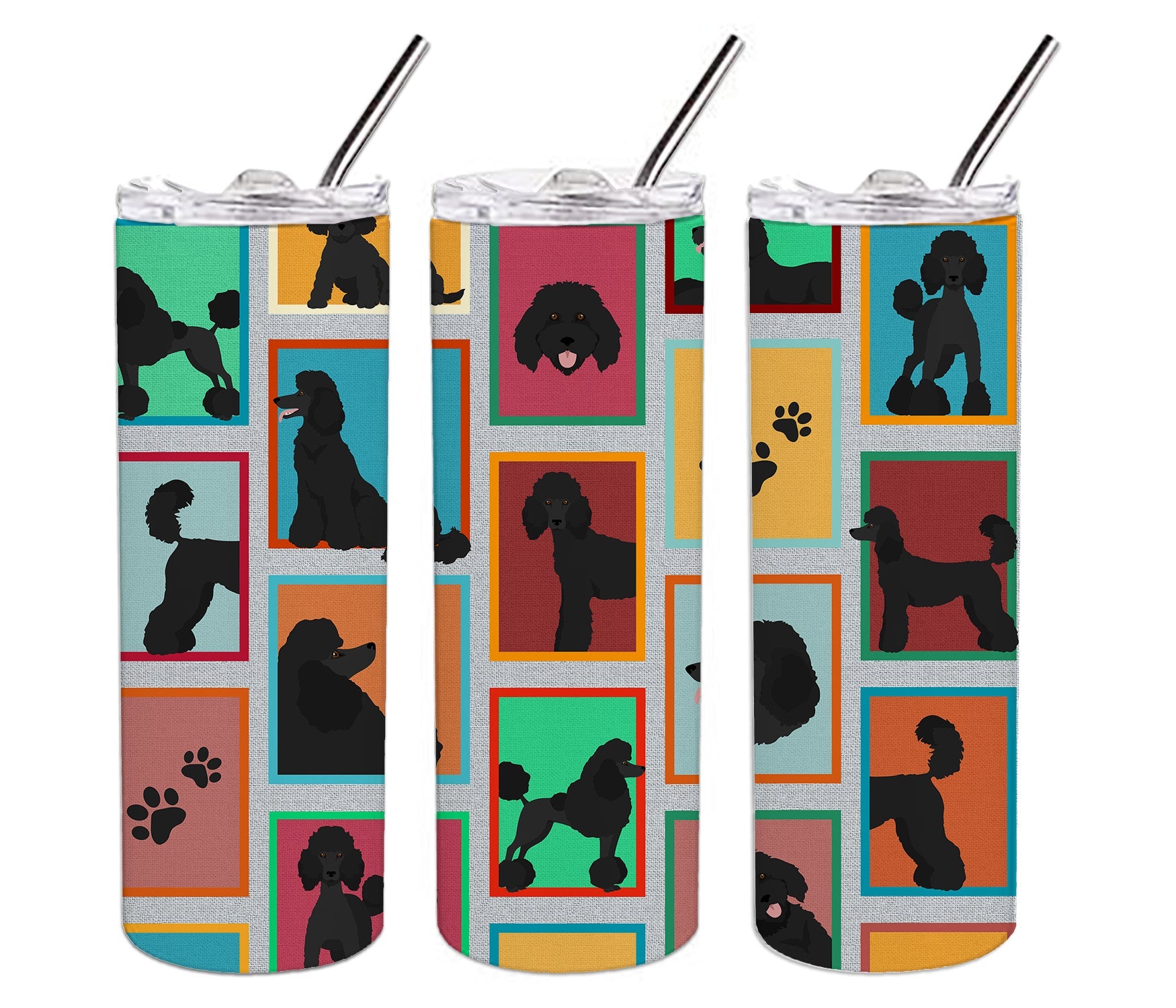 Lots of Black Standard Poodle Stainless Steel Skinny Tumbler Vacuum Double Walled Reusable Insulated Tumbler Travel Cup for Coffee Cocktails Gift with Lid, 20 oz - Renee Lane Company