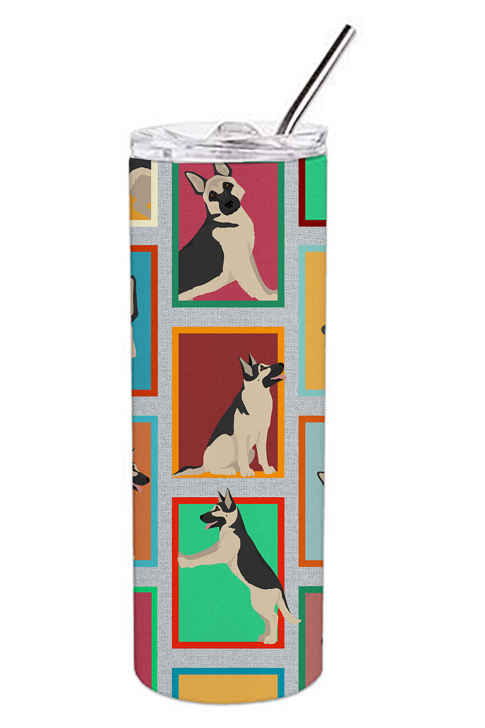 Lots of Black and Silver German Shepherd Stainless Steel Skinny Tumbler Vacuum Double Walled Reusable Insulated Tumbler Travel Cup for Coffee Cocktails Gift with Lid, 20 oz - Renee Lane Company