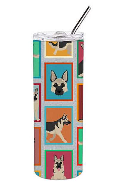 Lots of Black and Silver German Shepherd Stainless Steel Skinny Tumbler Vacuum Double Walled Reusable Insulated Tumbler Travel Cup for Coffee Cocktails Gift with Lid, 20 oz - Renee Lane Company