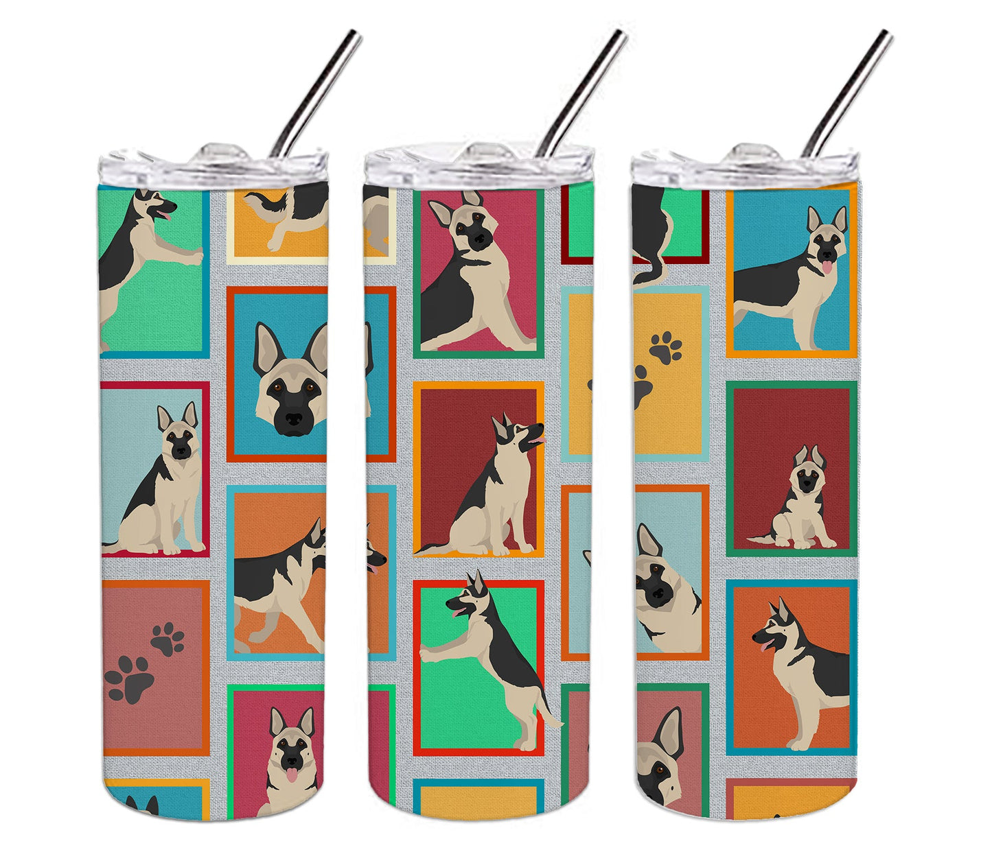 Lots of Black and Silver German Shepherd Stainless Steel Skinny Tumbler Vacuum Double Walled Reusable Insulated Tumbler Travel Cup for Coffee Cocktails Gift with Lid, 20 oz - Renee Lane Company