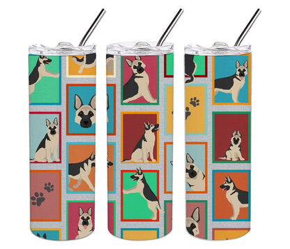 Lots of Black and Silver German Shepherd Stainless Steel Skinny Tumbler Vacuum Double Walled Reusable Insulated Tumbler Travel Cup for Coffee Cocktails Gift with Lid, 20 oz - Renee Lane Company
