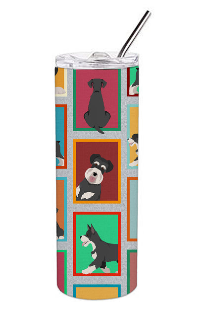 Lots of Black and Silver Schnauzer Stainless Steel Skinny Tumbler Vacuum Double Walled Reusable Insulated Tumbler Travel Cup for Coffee Cocktails Gift with Lid, 20 oz - Renee Lane Company