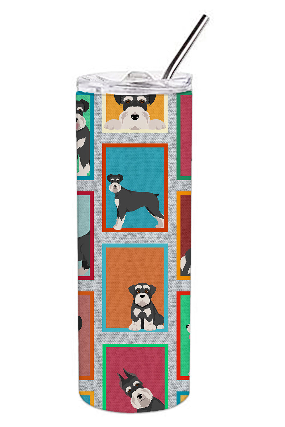 Lots of Black and Silver Schnauzer Stainless Steel Skinny Tumbler Vacuum Double Walled Reusable Insulated Tumbler Travel Cup for Coffee Cocktails Gift with Lid, 20 oz - Renee Lane Company