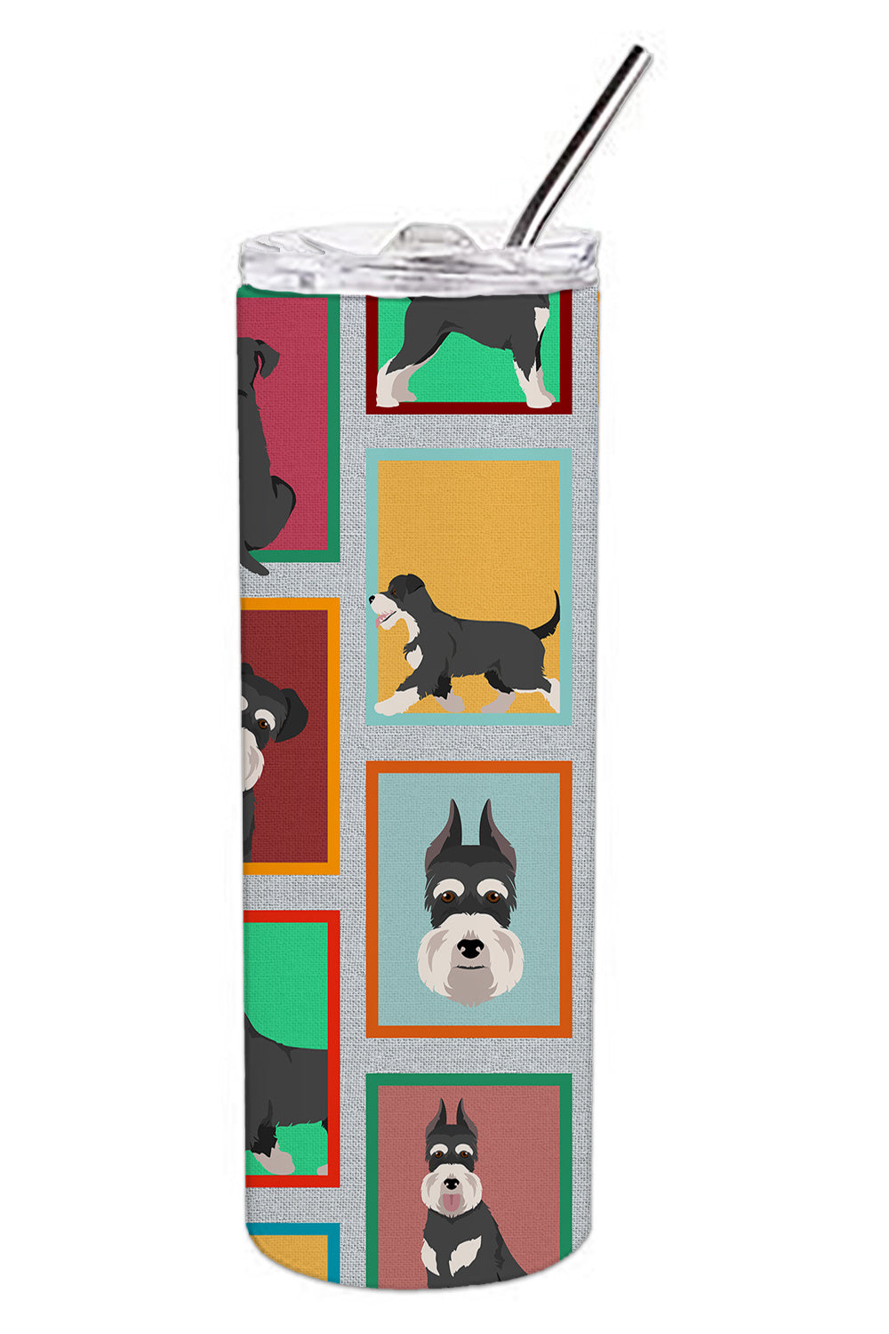 Lots of Black and Silver Schnauzer Stainless Steel Skinny Tumbler Vacuum Double Walled Reusable Insulated Tumbler Travel Cup for Coffee Cocktails Gift with Lid, 20 oz - Renee Lane Company
