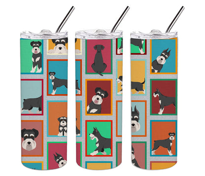 Lots of Black and Silver Schnauzer Stainless Steel Skinny Tumbler Vacuum Double Walled Reusable Insulated Tumbler Travel Cup for Coffee Cocktails Gift with Lid, 20 oz - Renee Lane Company