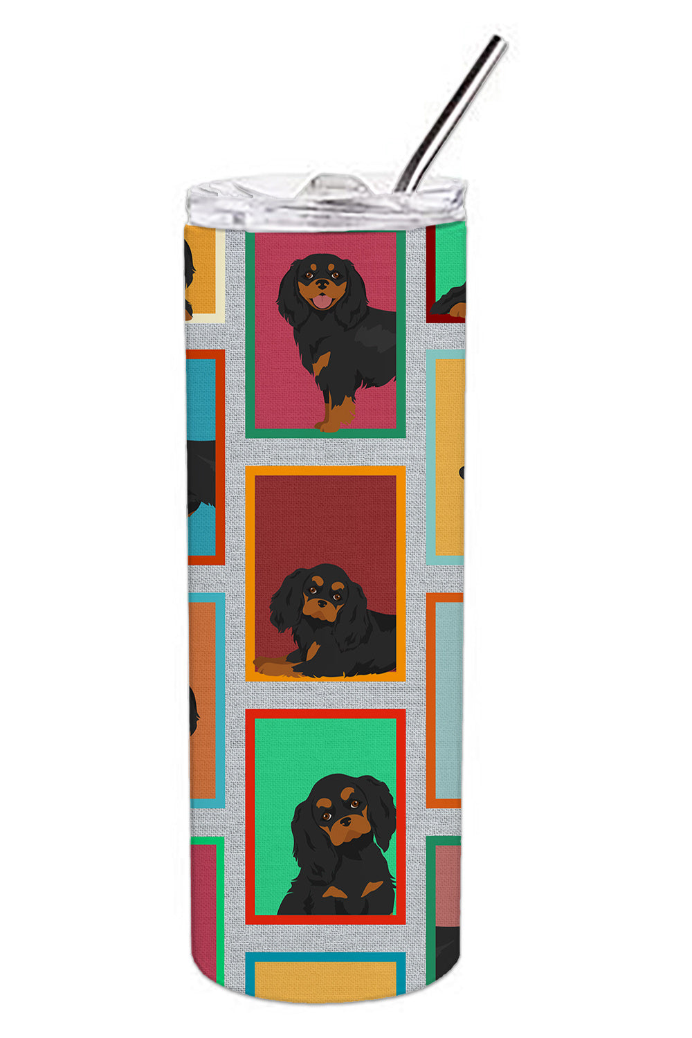 Lots of Black and Tan Cavalier King Charles Spaniel Stainless Steel Skinny Tumbler Vacuum Double Walled Reusable Insulated Tumbler Travel Cup for Coffee Cocktails Gift with Lid, 20 oz - Renee Lane Company