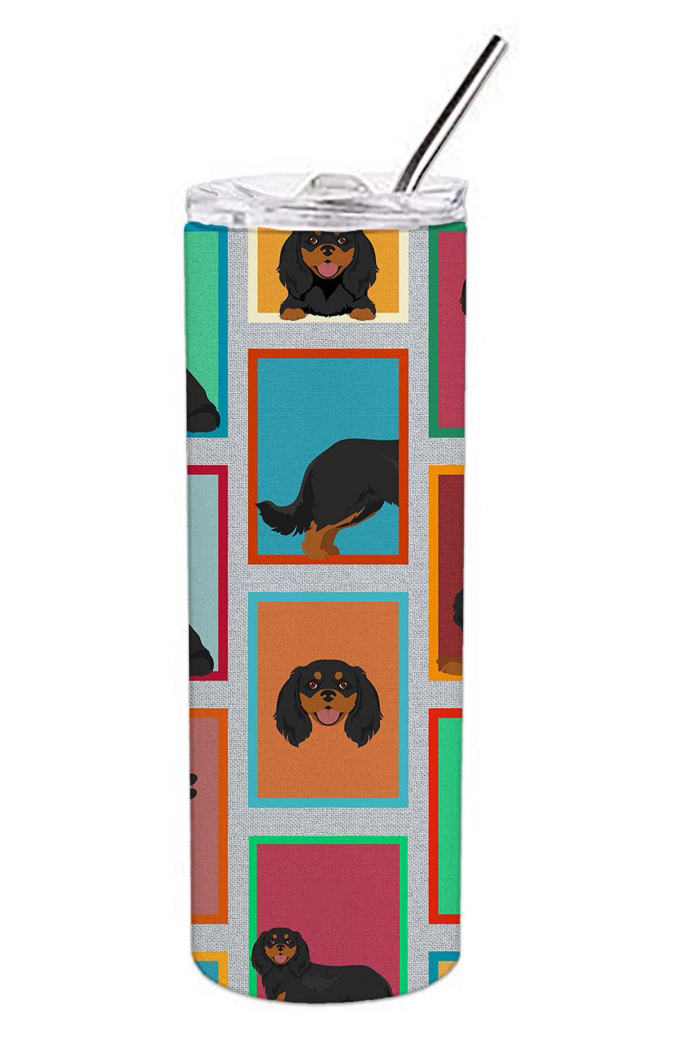 Lots of Black and Tan Cavalier King Charles Spaniel Stainless Steel Skinny Tumbler Vacuum Double Walled Reusable Insulated Tumbler Travel Cup for Coffee Cocktails Gift with Lid, 20 oz - Renee Lane Company