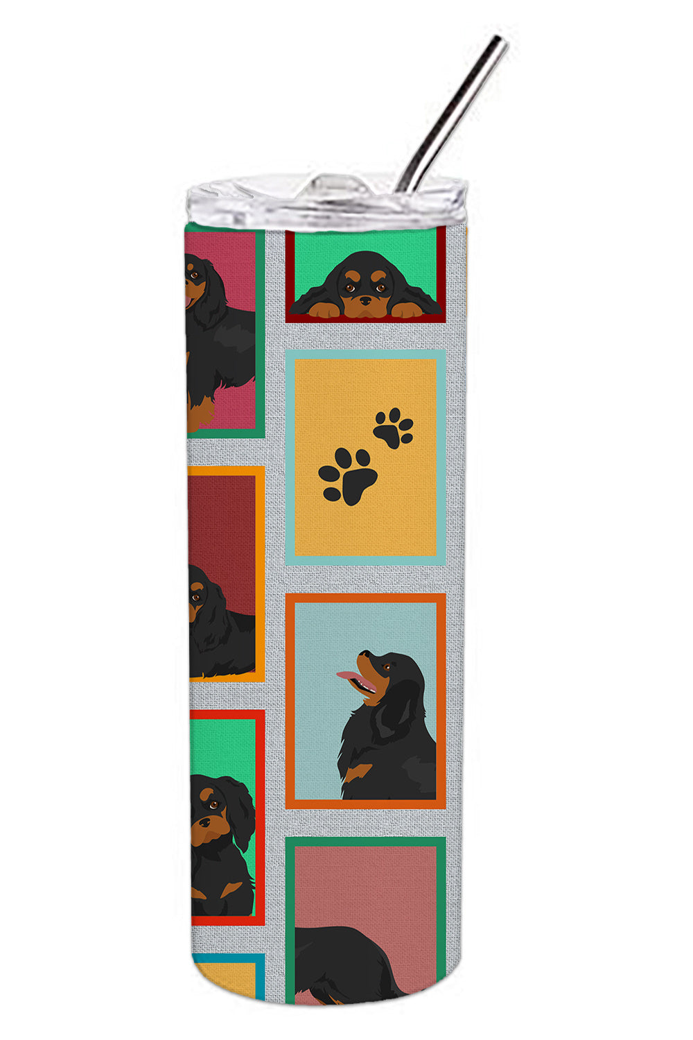 Lots of Black and Tan Cavalier King Charles Spaniel Stainless Steel Skinny Tumbler Vacuum Double Walled Reusable Insulated Tumbler Travel Cup for Coffee Cocktails Gift with Lid, 20 oz - Renee Lane Company