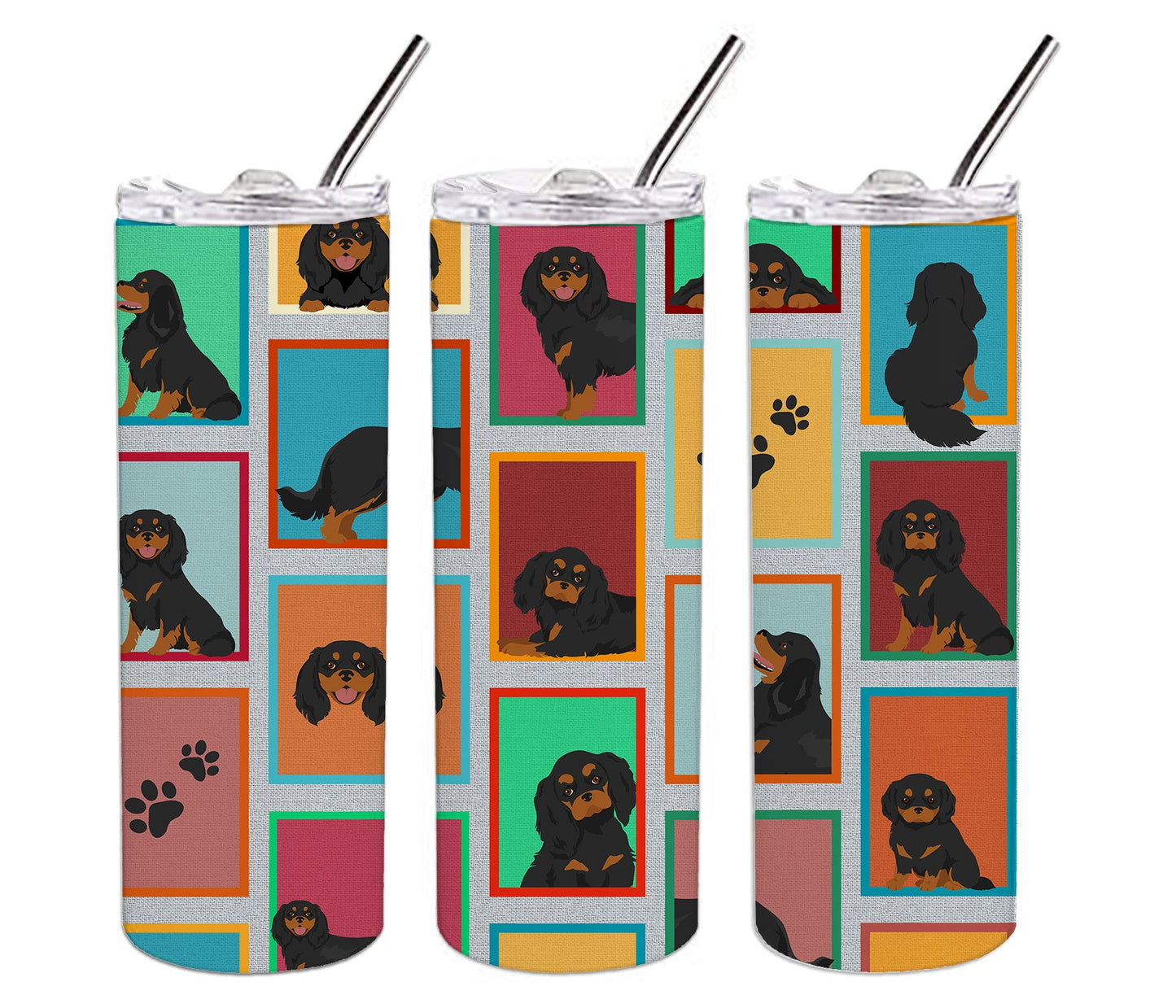 Lots of Black and Tan Cavalier King Charles Spaniel Stainless Steel Skinny Tumbler Vacuum Double Walled Reusable Insulated Tumbler Travel Cup for Coffee Cocktails Gift with Lid, 20 oz - Renee Lane Company