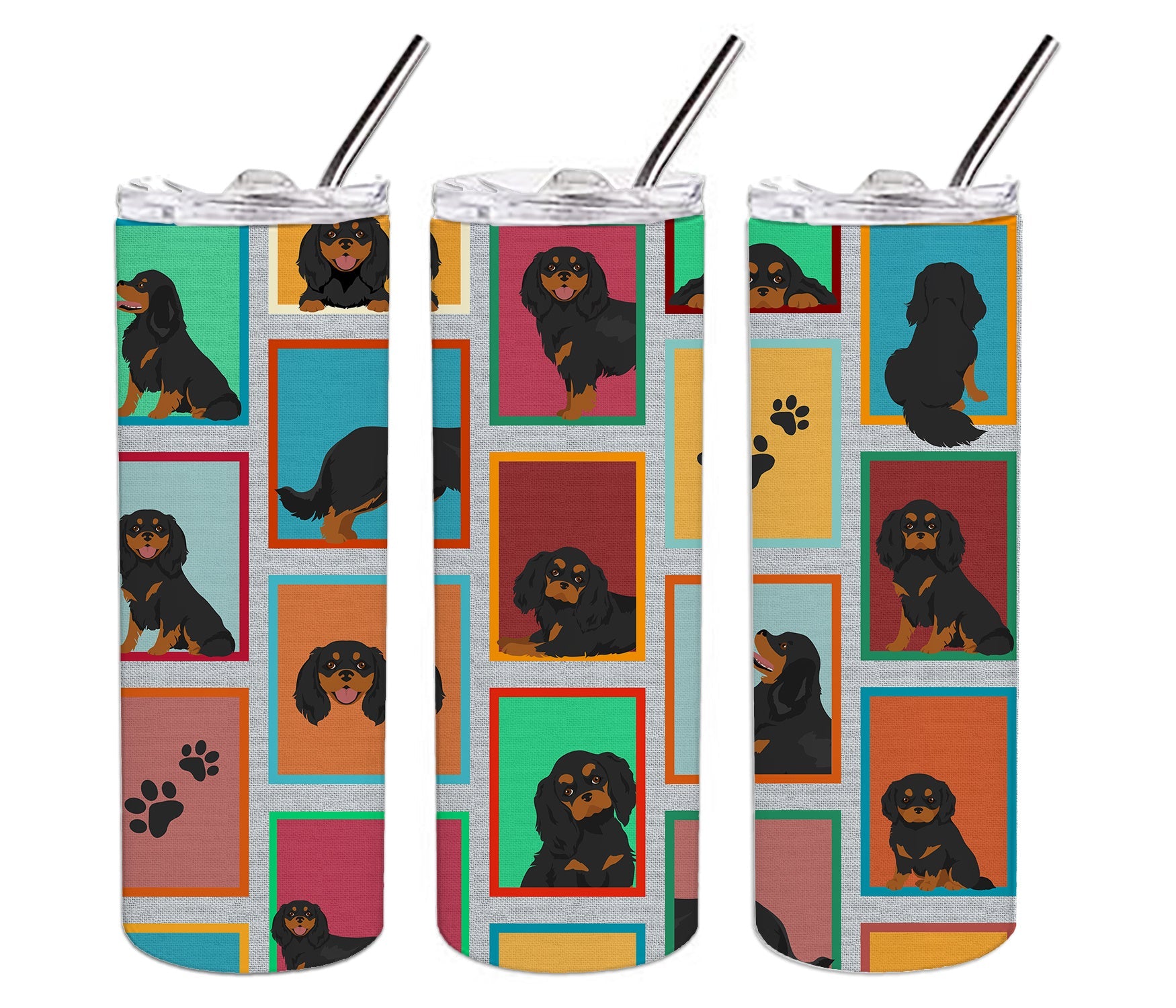 Lots of Black and Tan Cavalier King Charles Spaniel Stainless Steel Skinny Tumbler Vacuum Double Walled Reusable Insulated Tumbler Travel Cup for Coffee Cocktails Gift with Lid, 20 oz - Renee Lane Company