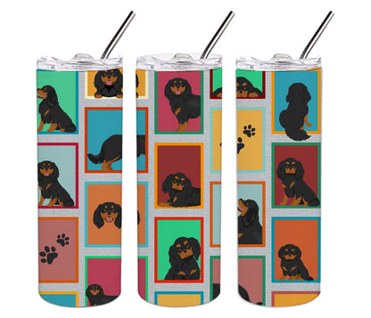 Lots of Black and Tan Cavalier King Charles Spaniel Stainless Steel Skinny Tumbler Vacuum Double Walled Reusable Insulated Tumbler Travel Cup for Coffee Cocktails Gift with Lid, 20 oz - Renee Lane Company