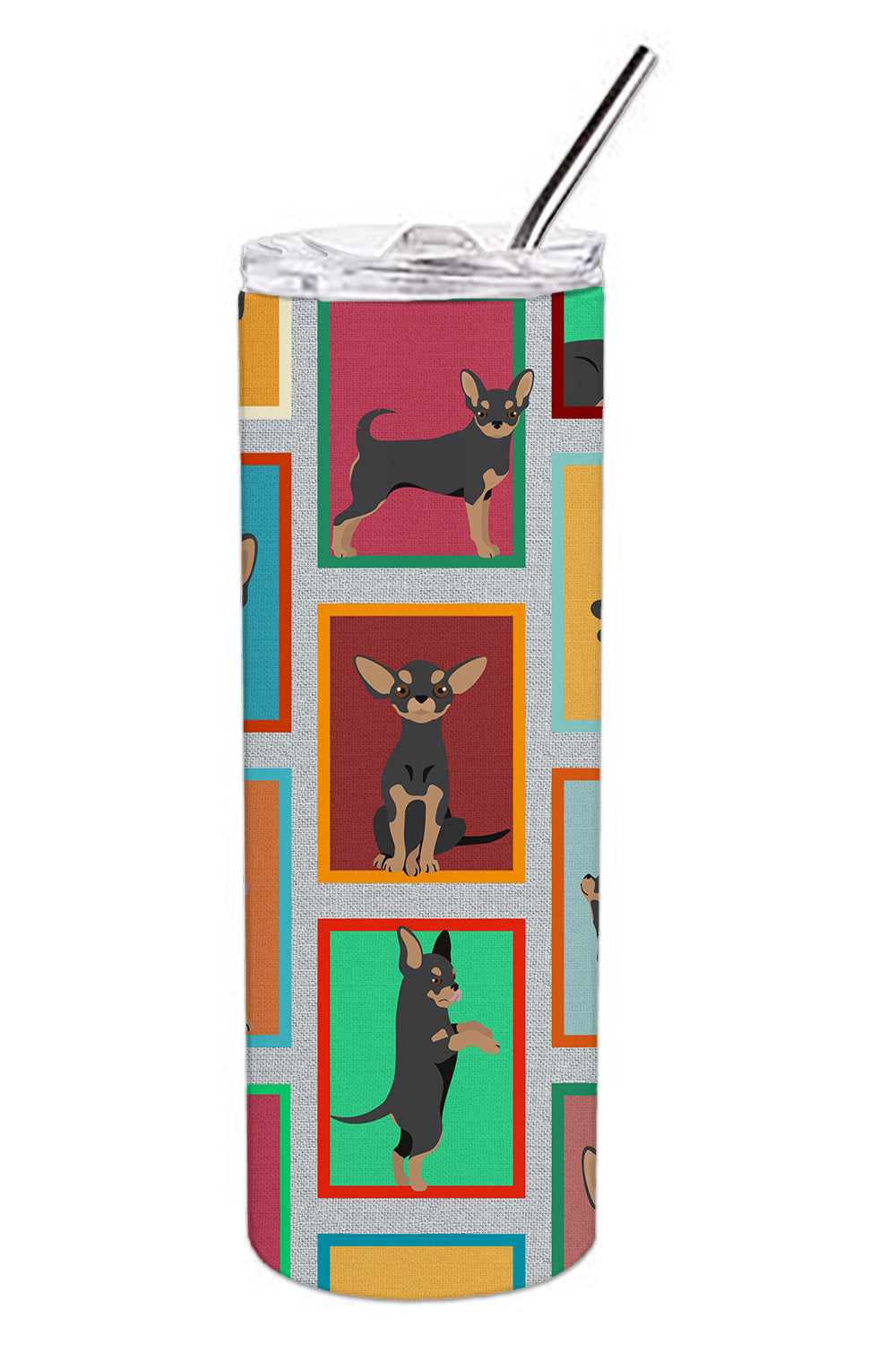 Lots of Black and Tan Chihuahua Stainless Steel Skinny Tumbler Vacuum Double Walled Reusable Insulated Tumbler Travel Cup for Coffee Cocktails Gift with Lid, 20 oz - Renee Lane Company