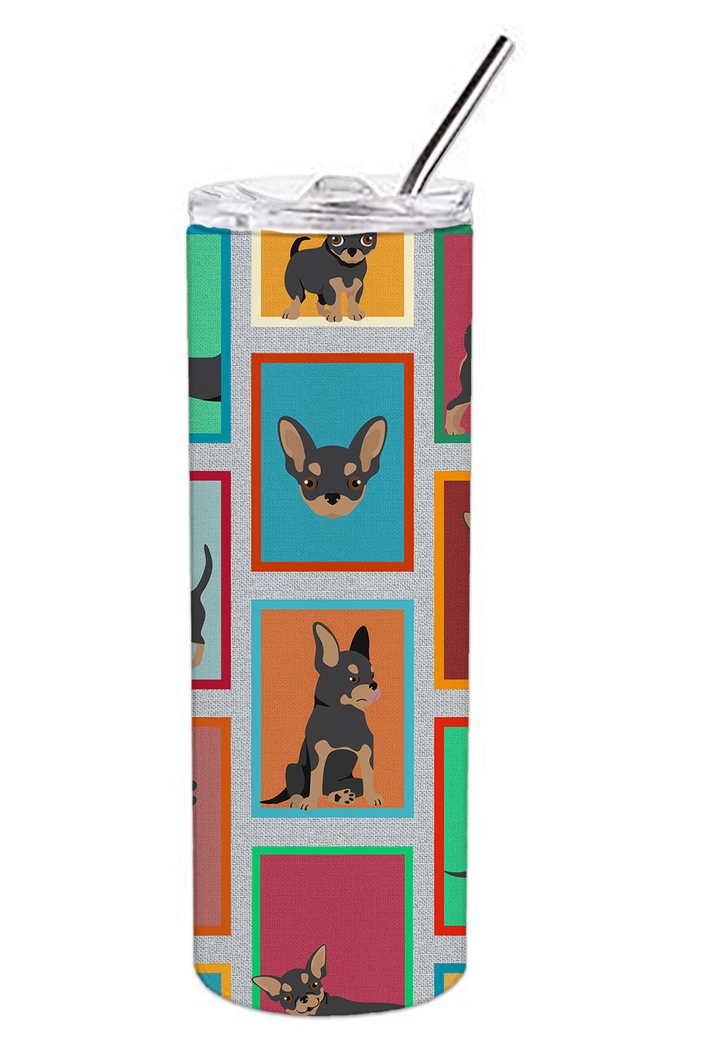 Lots of Black and Tan Chihuahua Stainless Steel Skinny Tumbler Vacuum Double Walled Reusable Insulated Tumbler Travel Cup for Coffee Cocktails Gift with Lid, 20 oz - Renee Lane Company