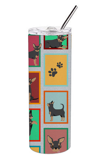 Lots of Black and Tan Chihuahua Stainless Steel Skinny Tumbler Vacuum Double Walled Reusable Insulated Tumbler Travel Cup for Coffee Cocktails Gift with Lid, 20 oz - Renee Lane Company