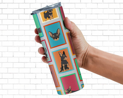 Lots of Black and Tan Chihuahua Stainless Steel Skinny Tumbler Vacuum Double Walled Reusable Insulated Tumbler Travel Cup for Coffee Cocktails Gift with Lid, 20 oz - Renee Lane Company
