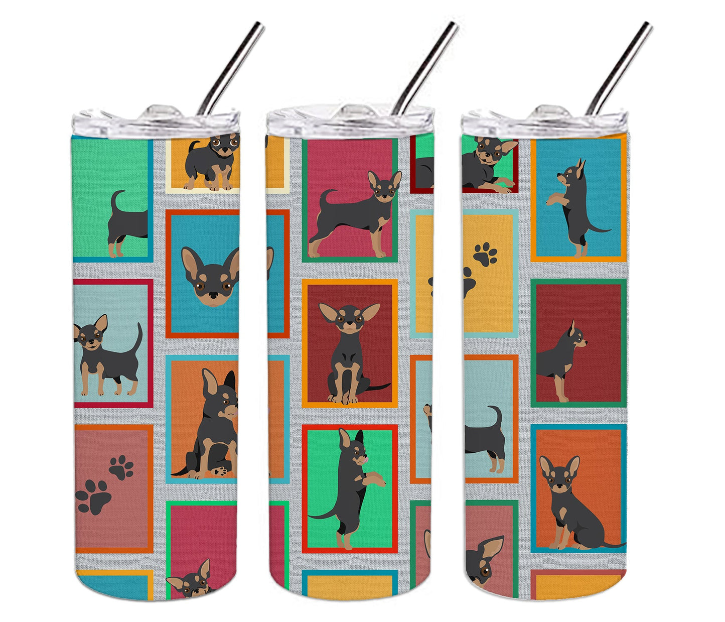 Lots of Black and Tan Chihuahua Stainless Steel Skinny Tumbler Vacuum Double Walled Reusable Insulated Tumbler Travel Cup for Coffee Cocktails Gift with Lid, 20 oz - Renee Lane Company