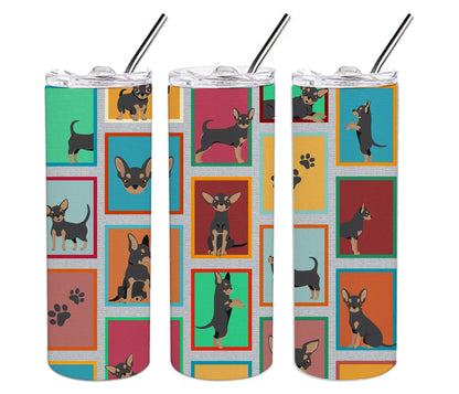 Lots of Black and Tan Chihuahua Stainless Steel Skinny Tumbler Vacuum Double Walled Reusable Insulated Tumbler Travel Cup for Coffee Cocktails Gift with Lid, 20 oz - Renee Lane Company