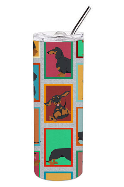 Lots of Black and Tan Dachshund Stainless Steel Skinny Tumbler Vacuum Double Walled Reusable Insulated Tumbler Travel Cup for Coffee Cocktails Gift with Lid, 20 oz - Renee Lane Company