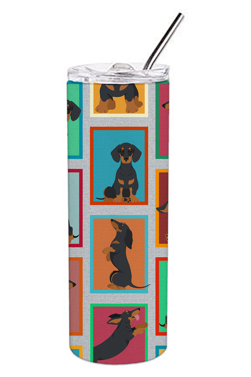 Lots of Black and Tan Dachshund Stainless Steel Skinny Tumbler Vacuum Double Walled Reusable Insulated Tumbler Travel Cup for Coffee Cocktails Gift with Lid, 20 oz - Renee Lane Company