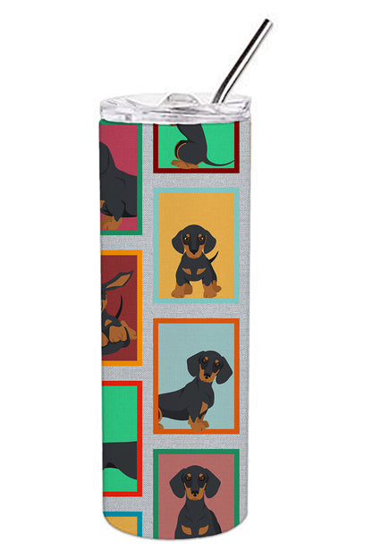 Lots of Black and Tan Dachshund Stainless Steel Skinny Tumbler Vacuum Double Walled Reusable Insulated Tumbler Travel Cup for Coffee Cocktails Gift with Lid, 20 oz - Renee Lane Company