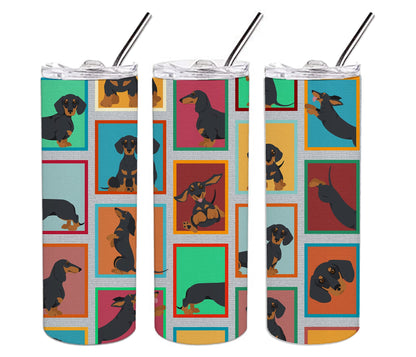 Lots of Black and Tan Dachshund Stainless Steel Skinny Tumbler Vacuum Double Walled Reusable Insulated Tumbler Travel Cup for Coffee Cocktails Gift with Lid, 20 oz - Renee Lane Company