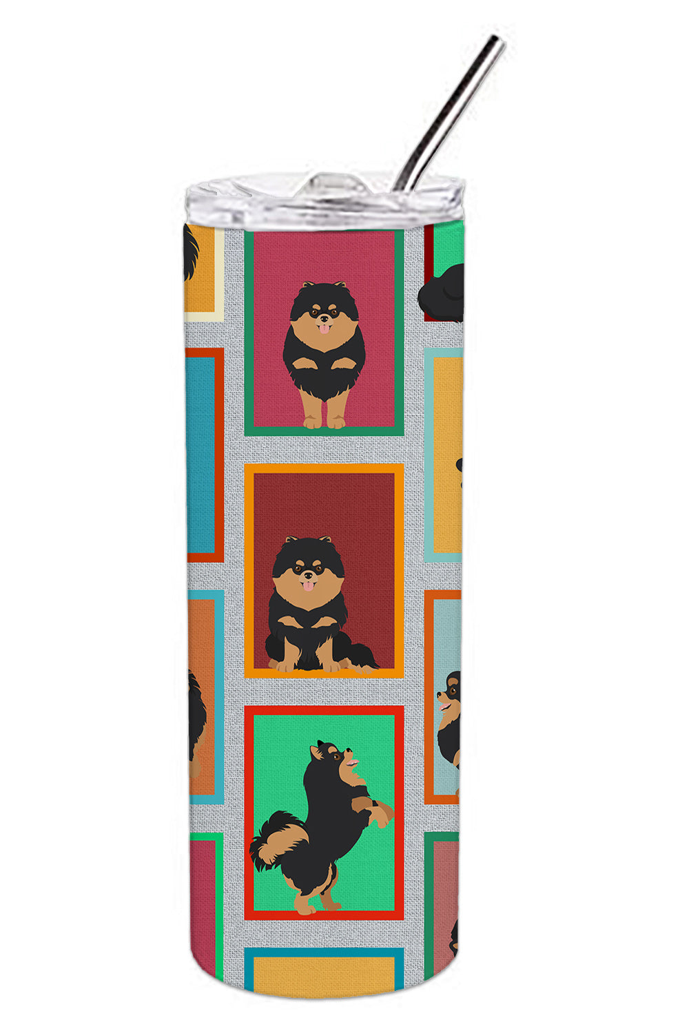 Lots of Black and Tan Pomeranian Stainless Steel Skinny Tumbler Vacuum Double Walled Reusable Insulated Tumbler Travel Cup for Coffee Cocktails Gift with Lid, 20 oz - Renee Lane Company