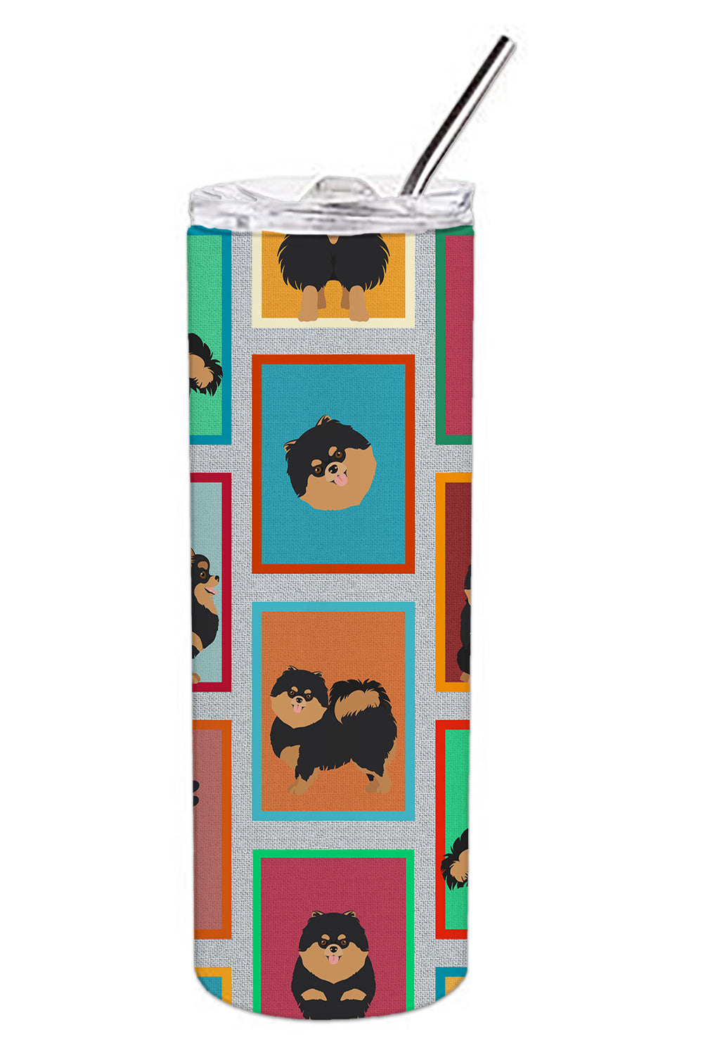 Lots of Black and Tan Pomeranian Stainless Steel Skinny Tumbler Vacuum Double Walled Reusable Insulated Tumbler Travel Cup for Coffee Cocktails Gift with Lid, 20 oz - Renee Lane Company