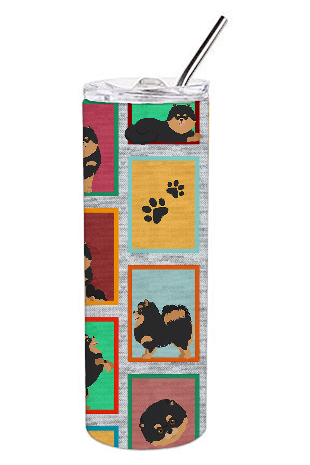 Lots of Black and Tan Pomeranian Stainless Steel Skinny Tumbler Vacuum Double Walled Reusable Insulated Tumbler Travel Cup for Coffee Cocktails Gift with Lid, 20 oz - Renee Lane Company
