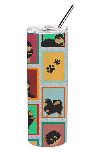 Lots of Black and Tan Pomeranian Stainless Steel Skinny Tumbler Vacuum Double Walled Reusable Insulated Tumbler Travel Cup for Coffee Cocktails Gift with Lid, 20 oz - Renee Lane Company