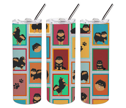 Lots of Black and Tan Pomeranian Stainless Steel Skinny Tumbler Vacuum Double Walled Reusable Insulated Tumbler Travel Cup for Coffee Cocktails Gift with Lid, 20 oz - Renee Lane Company