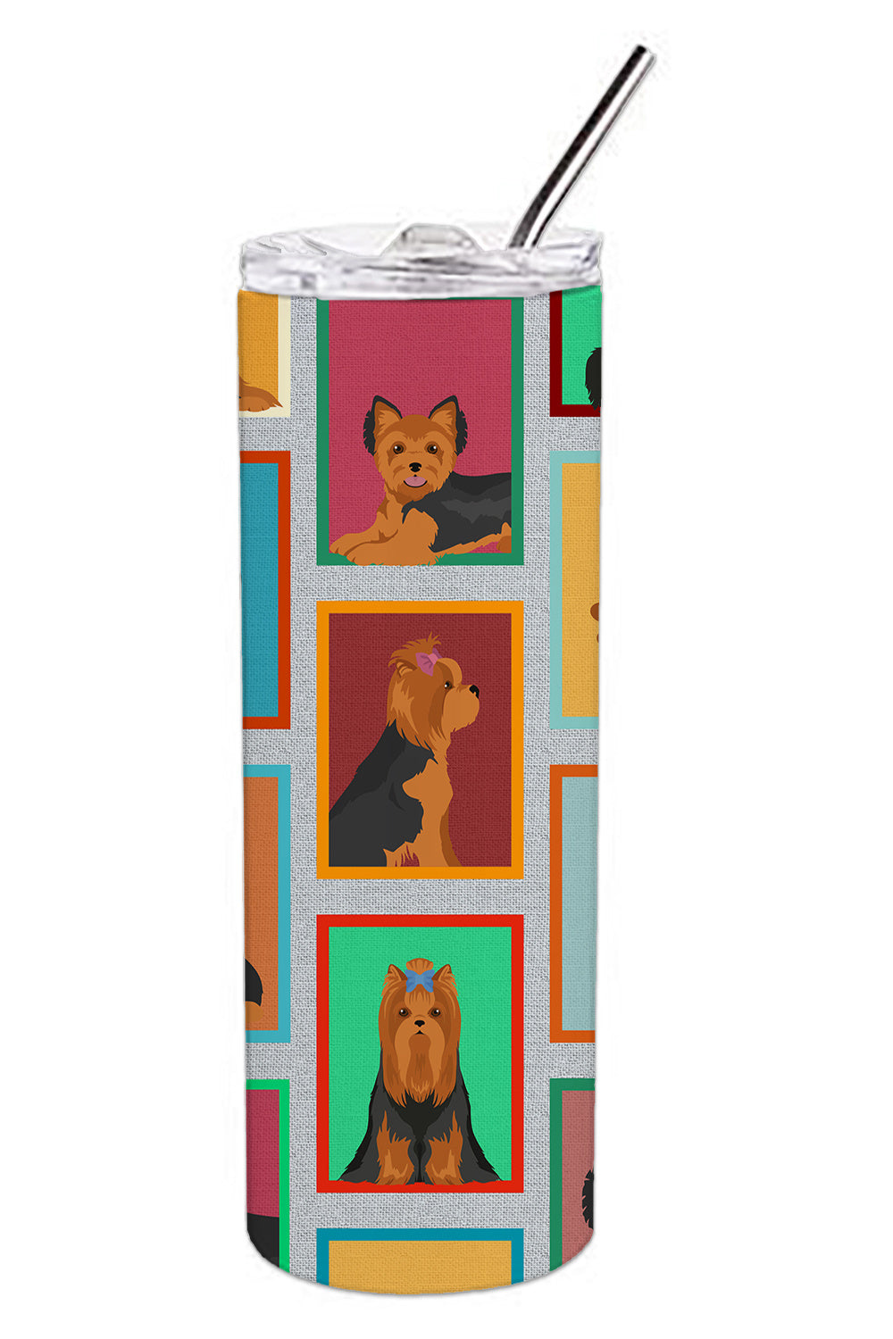 Lots of Black and Tan Yorkie Stainless Steel Skinny Tumbler Vacuum Double Walled Reusable Insulated Tumbler Travel Cup for Coffee Cocktails Gift with Lid, 20 oz - Renee Lane Company