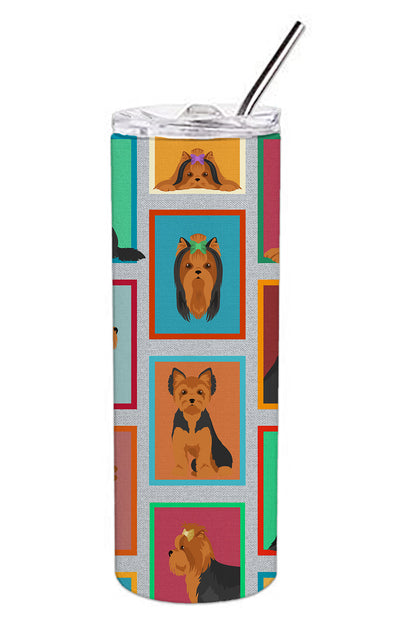 Lots of Black and Tan Yorkie Stainless Steel Skinny Tumbler Vacuum Double Walled Reusable Insulated Tumbler Travel Cup for Coffee Cocktails Gift with Lid, 20 oz - Renee Lane Company