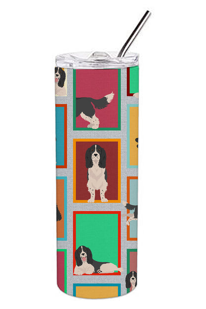 Lots of Black and White English Springer Spaniel Stainless Steel Skinny Tumbler Vacuum Double Walled Reusable Insulated Tumbler Travel Cup for Coffee Cocktails Gift with Lid, 20 oz - Renee Lane Company