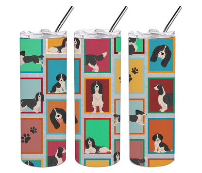 Lots of Black and White English Springer Spaniel Stainless Steel Skinny Tumbler Vacuum Double Walled Reusable Insulated Tumbler Travel Cup for Coffee Cocktails Gift with Lid, 20 oz - Renee Lane Company