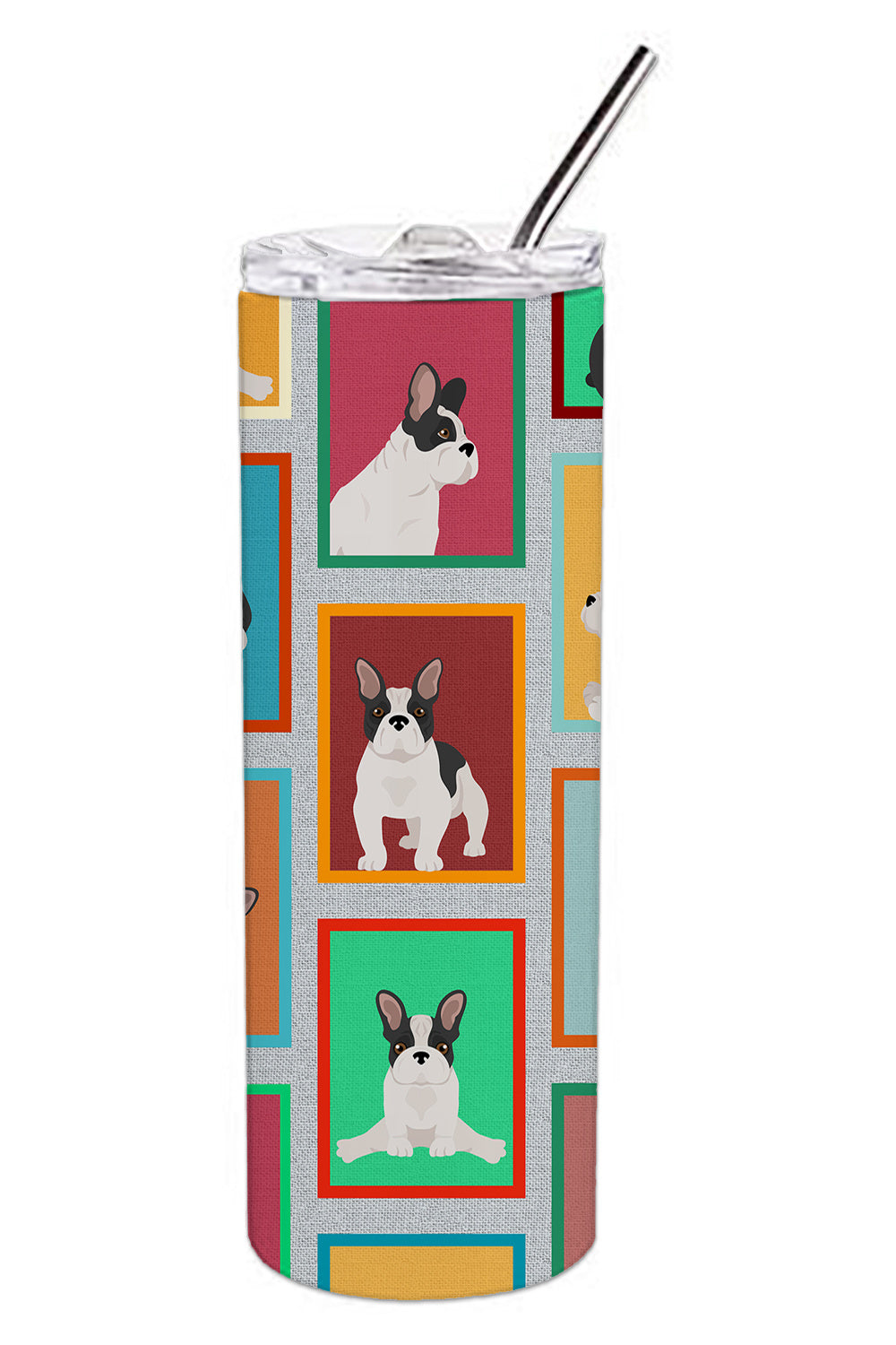 Lots of Black and White French Bulldog Stainless Steel Skinny Tumbler Vacuum Double Walled Reusable Insulated Tumbler Travel Cup for Coffee Cocktails Gift with Lid, 20 oz - Renee Lane Company