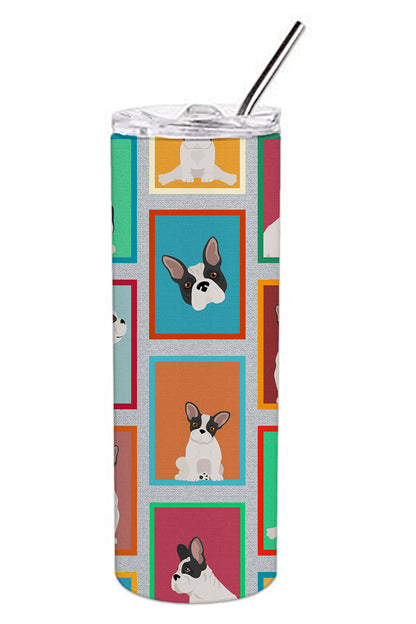 Lots of Black and White French Bulldog Stainless Steel Skinny Tumbler Vacuum Double Walled Reusable Insulated Tumbler Travel Cup for Coffee Cocktails Gift with Lid, 20 oz - Renee Lane Company