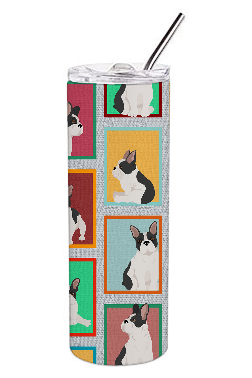 Lots of Black and White French Bulldog Stainless Steel Skinny Tumbler Vacuum Double Walled Reusable Insulated Tumbler Travel Cup for Coffee Cocktails Gift with Lid, 20 oz - Renee Lane Company