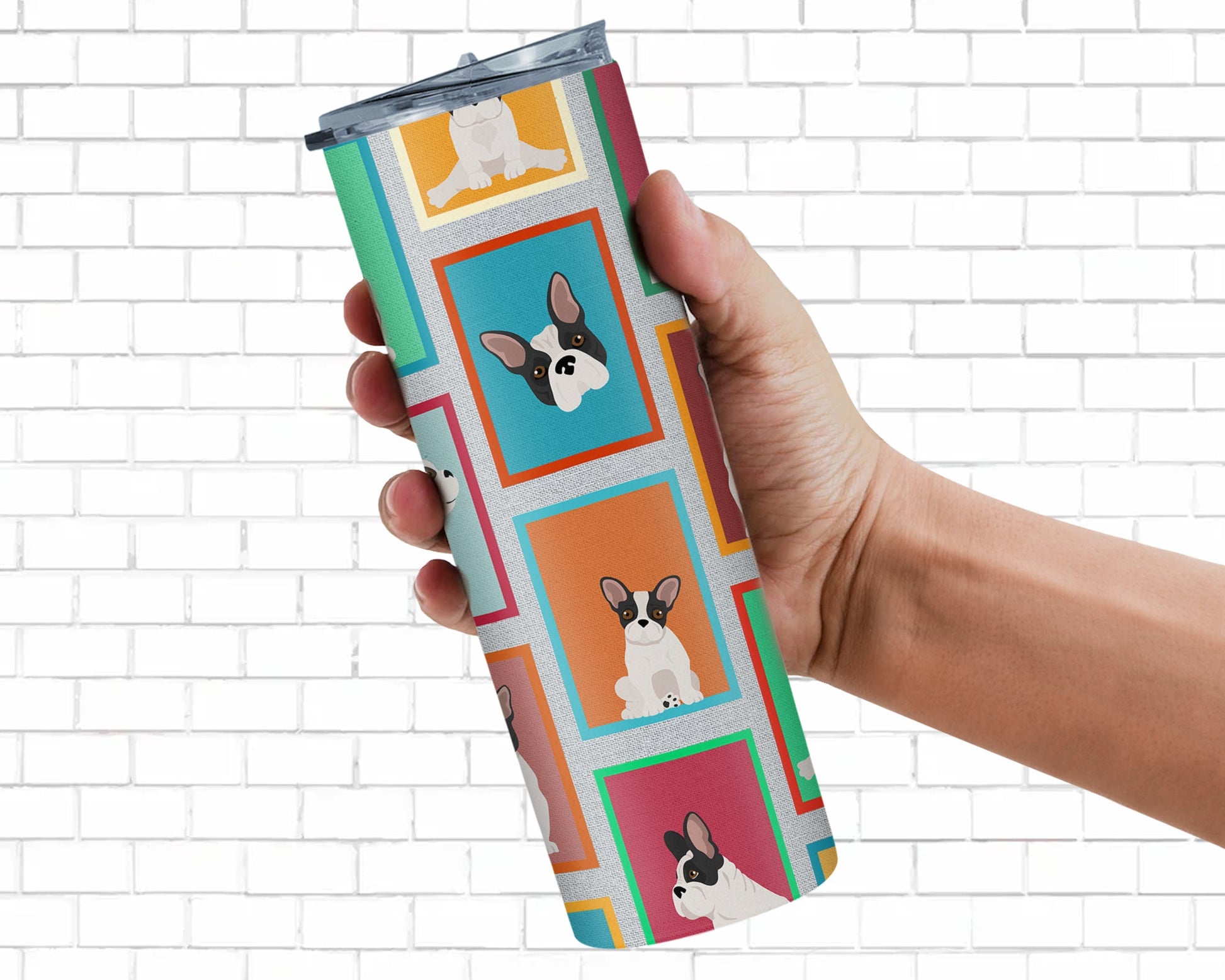 Lots of Black and White French Bulldog Stainless Steel Skinny Tumbler Vacuum Double Walled Reusable Insulated Tumbler Travel Cup for Coffee Cocktails Gift with Lid, 20 oz - Renee Lane Company