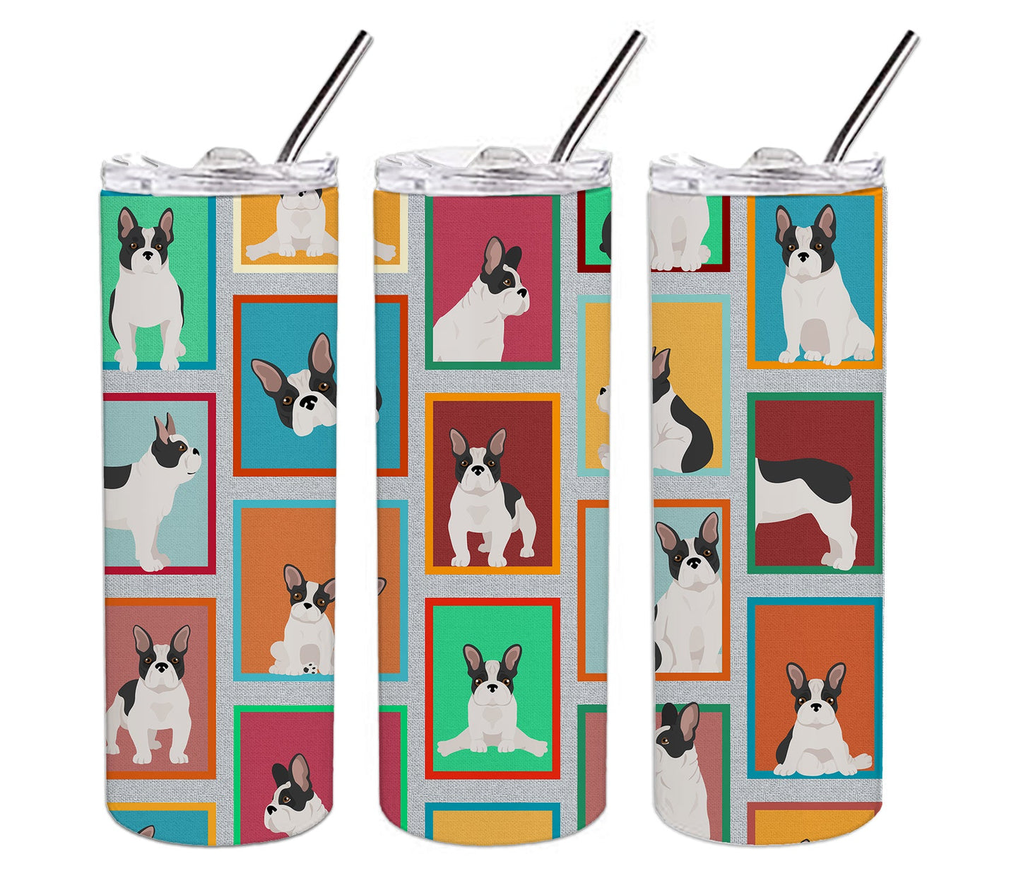 Lots of Black and White French Bulldog Stainless Steel Skinny Tumbler Vacuum Double Walled Reusable Insulated Tumbler Travel Cup for Coffee Cocktails Gift with Lid, 20 oz - Renee Lane Company
