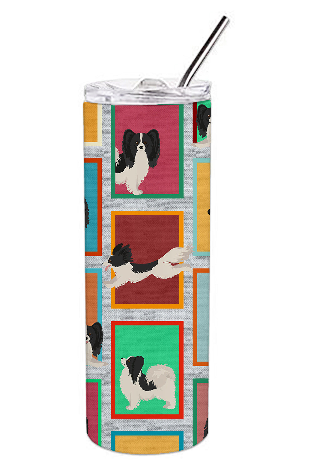 Lots of Black and Whtie Papillon Stainless Steel Skinny Tumbler Vacuum Double Walled Reusable Insulated Tumbler Travel Cup for Coffee Cocktails Gift with Lid, 20 oz - Renee Lane Company
